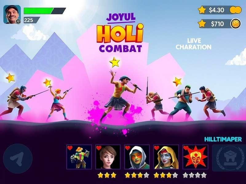 Joyful Holi Combat character selection and customization screen